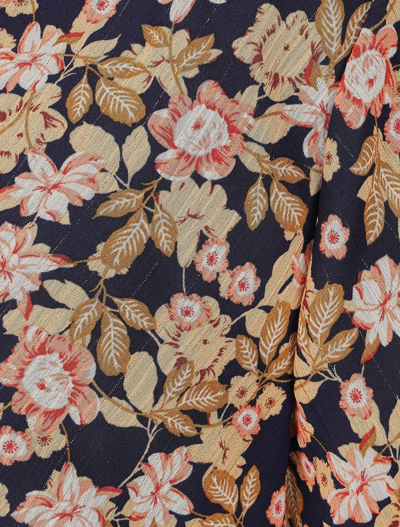 Midikleid mit Blumenmuster und schimmernden Details - Marine