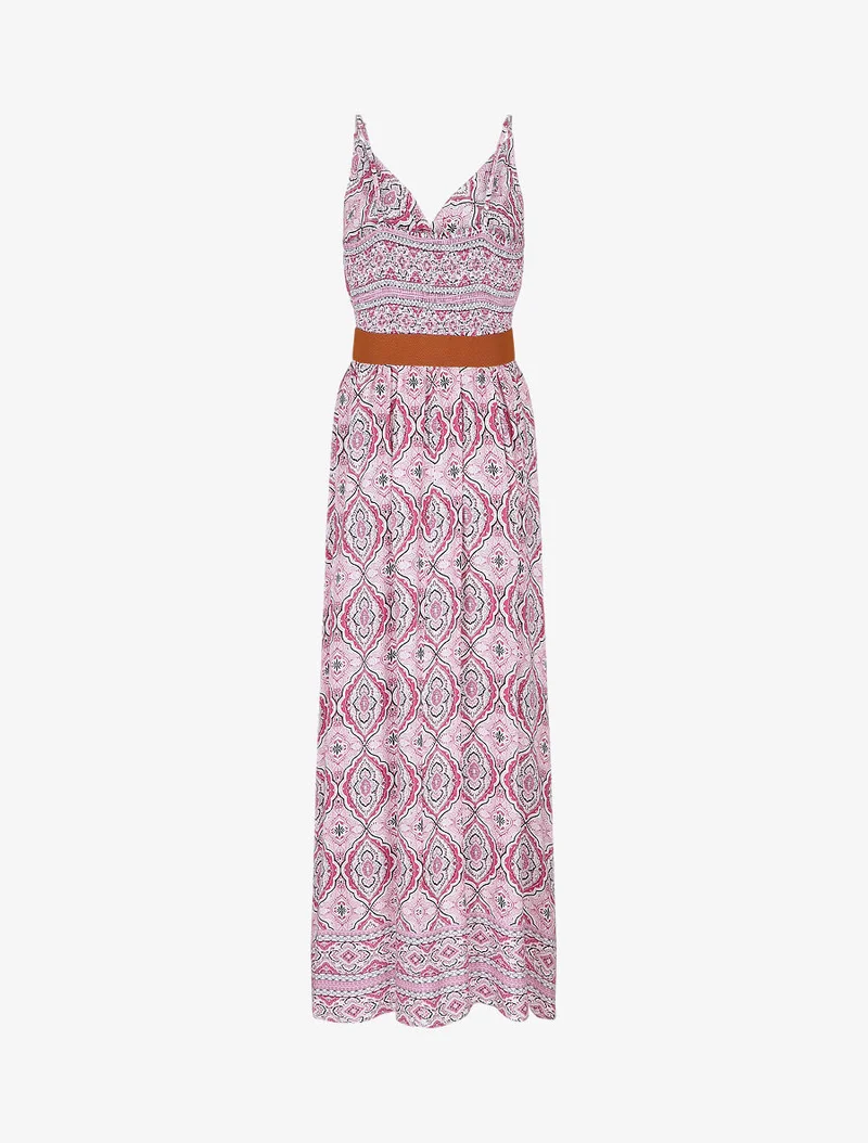 Empire-Langkleid mit Tuchdruck - Rose