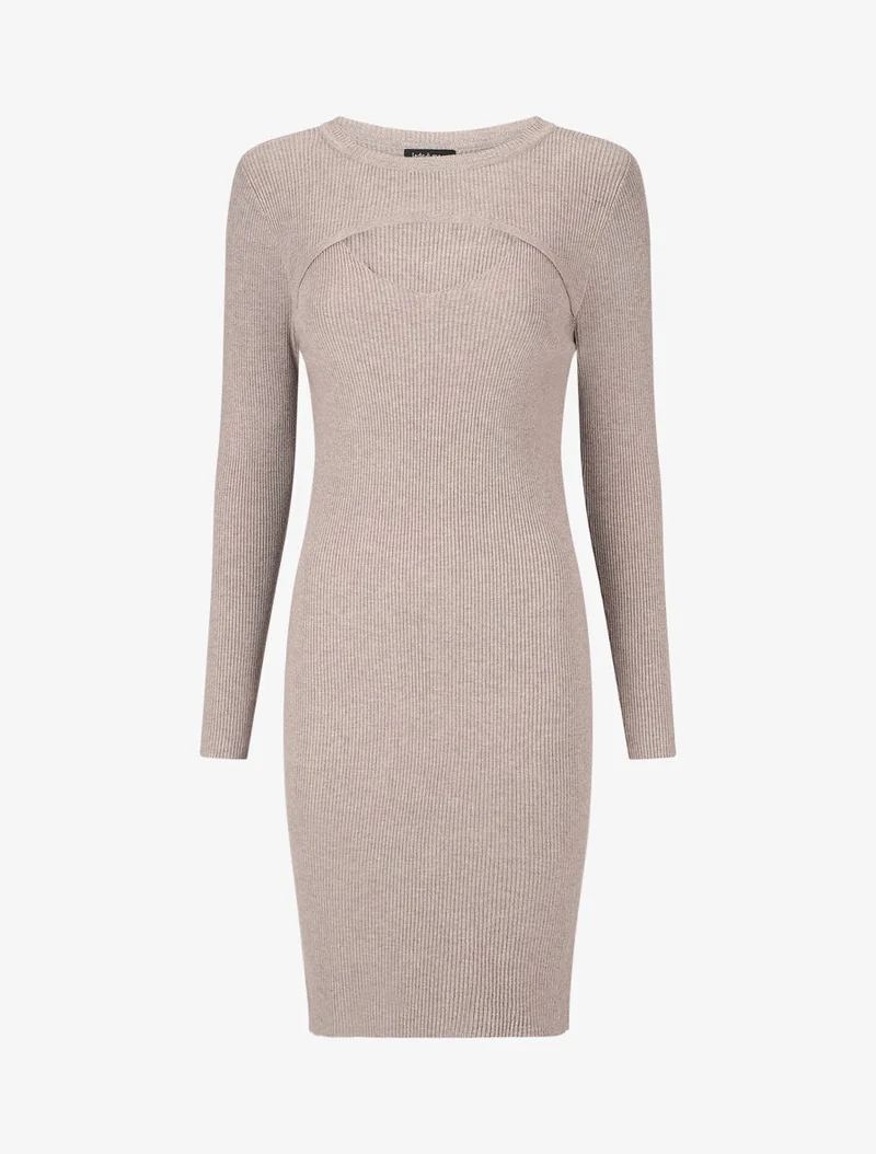 Geripptes Midikleid mit ausgeschnittenem Dekolleté - Maulwurf