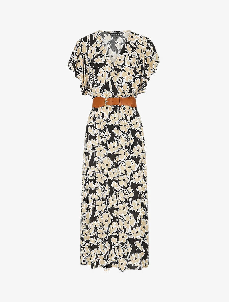 Langes Empirekleid mit Rüschenärmeln - Schwarz