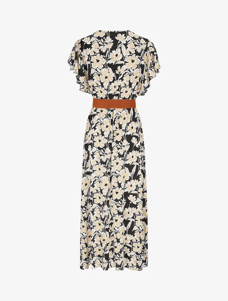 Langes Empirekleid mit Rüschenärmeln - Schwarz