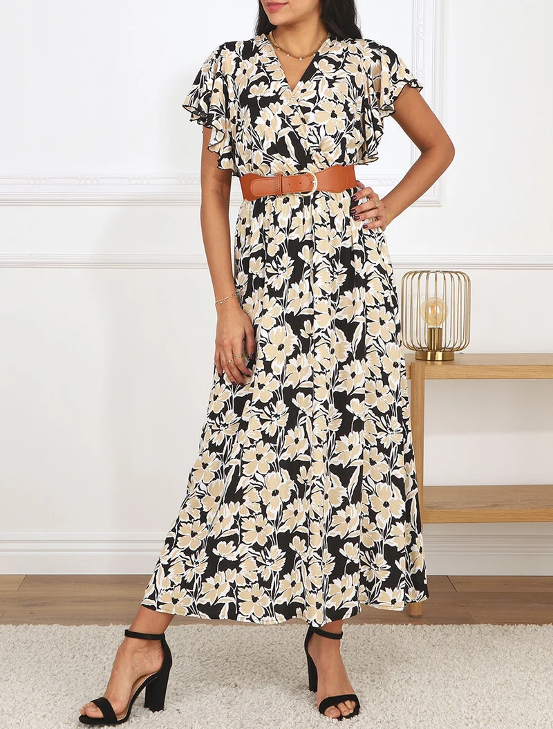 Langes Empirekleid mit Rüschenärmeln - Schwarz