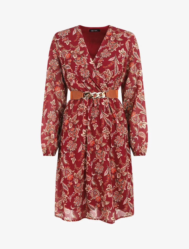 Kurzes, ausgestelltes Kleid mit Paisley-Print - Bordeaux