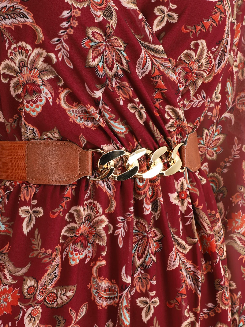 Kurzes, ausgestelltes Kleid mit Paisley-Print - Bordeaux