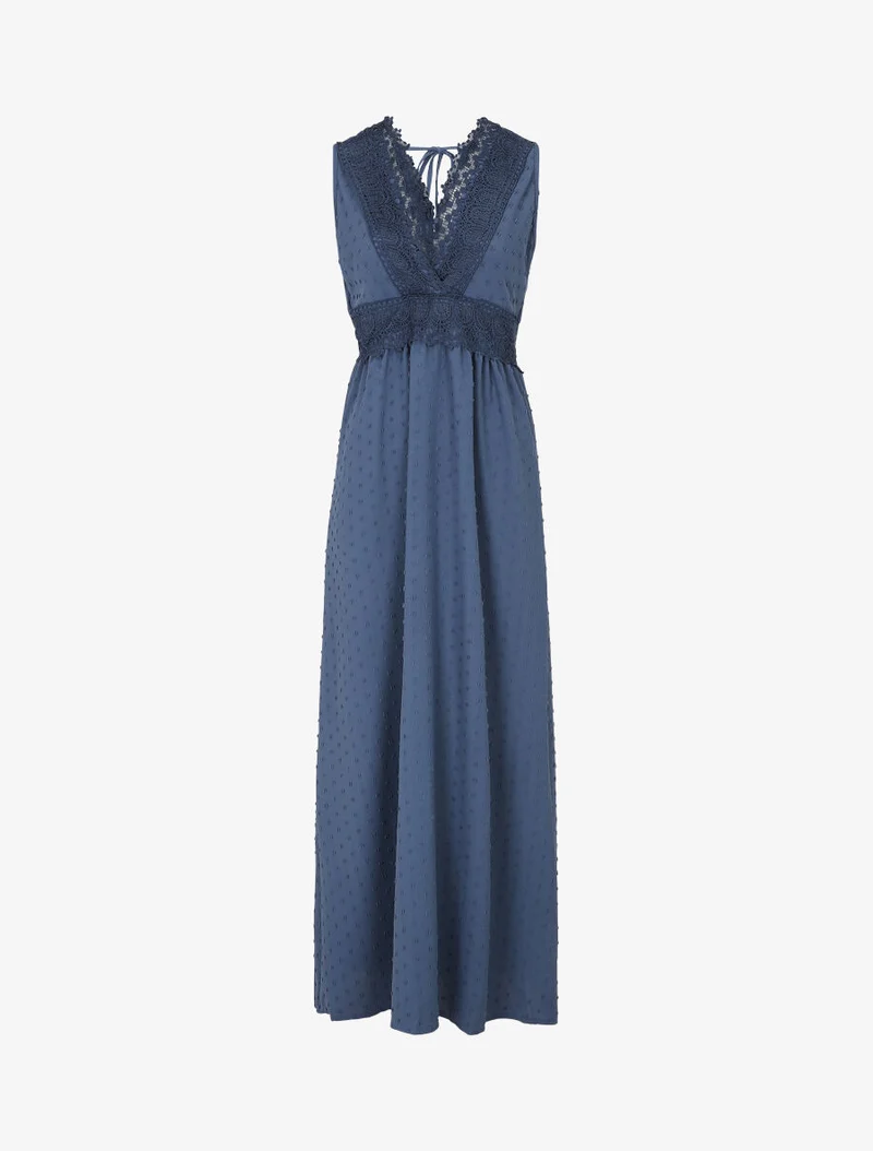Langes einfarbiges strukturiertes Kleid - Blau