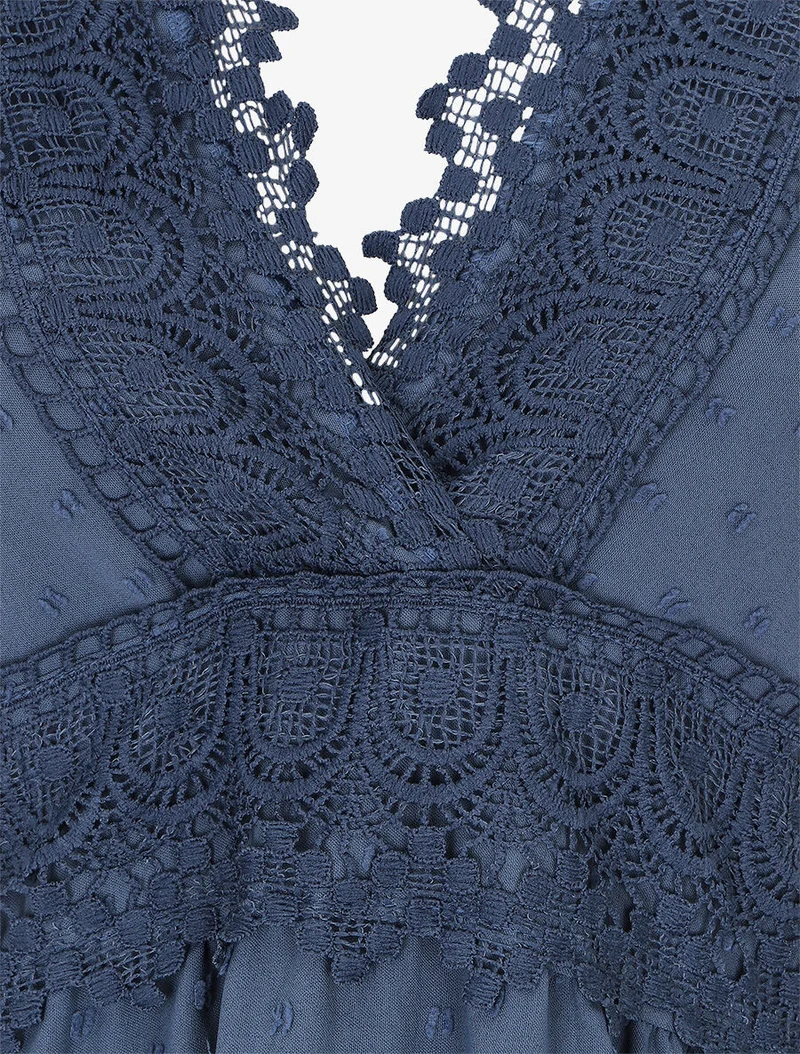 Langes einfarbiges strukturiertes Kleid - Blau