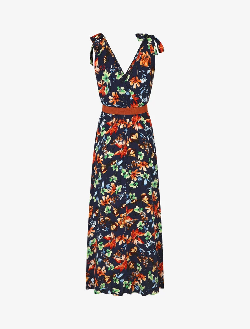 Kleid mit Blumenmuster und V-Ausschnitt - Marine