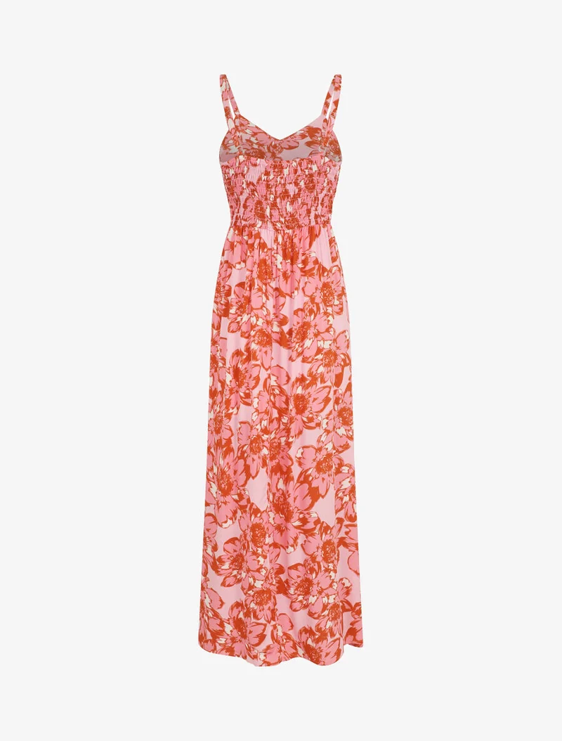 Langes Kleid mit Blumenmuster und Spitze - Rot