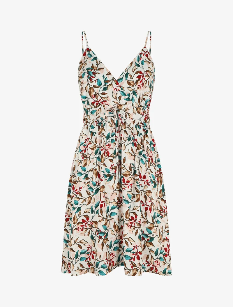 Midikleid mit Blätterdruck - Weiß