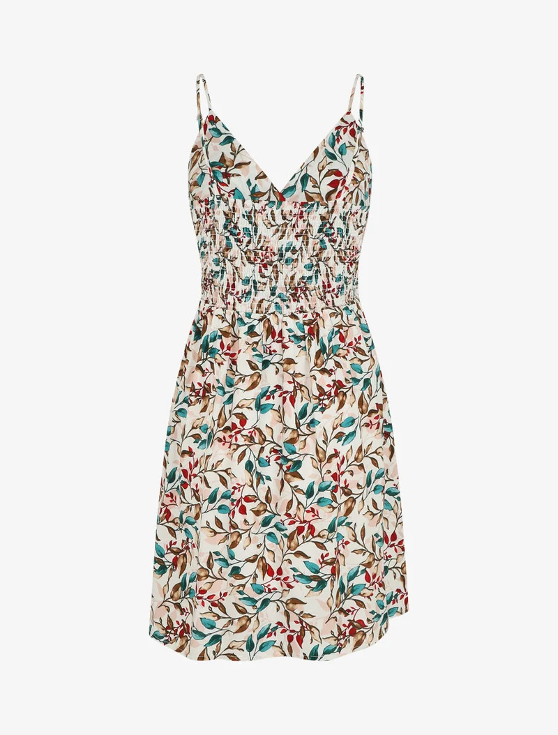 Midikleid mit Blätterdruck - Weiß