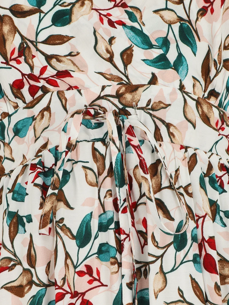 Midikleid mit Blätterdruck - Weiß