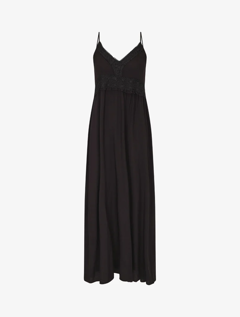 Langes, gerades, einfarbiges Kleid - Schwarz