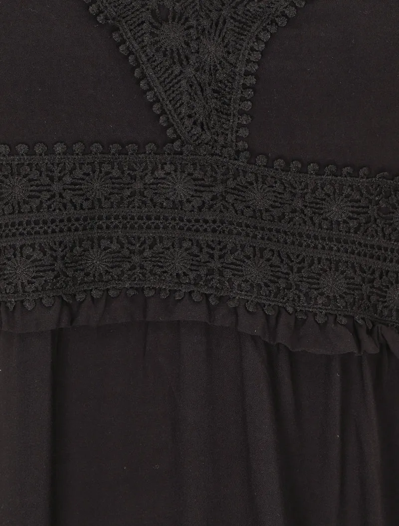 Langes, gerades, einfarbiges Kleid - Schwarz