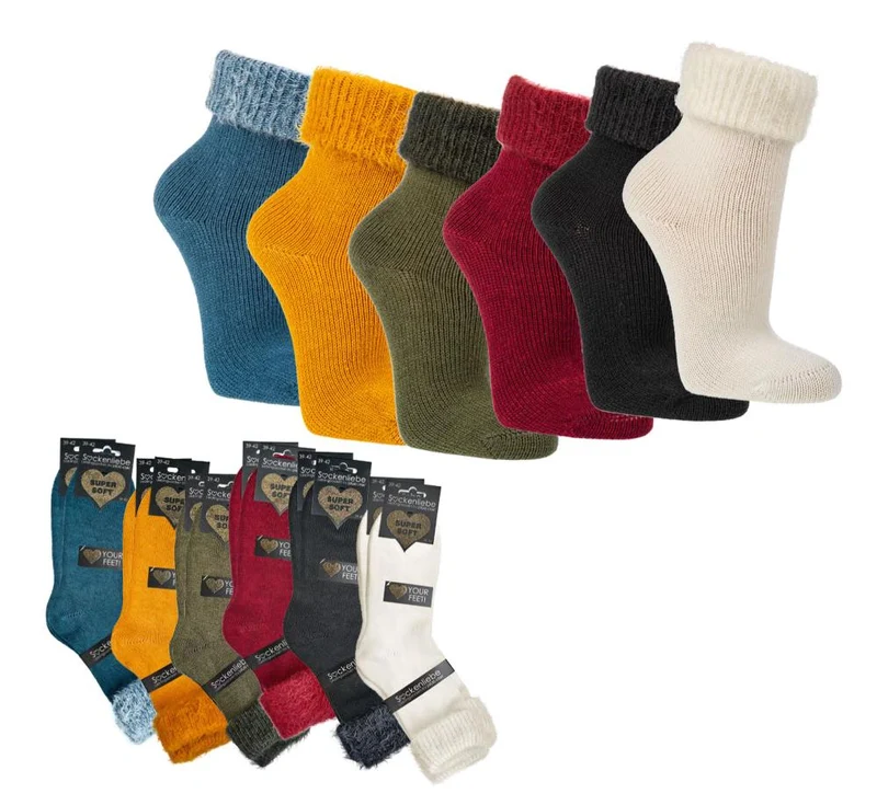 2 oder 4 Paar Flausch Socken Baumwolle auf der Haut in strahlenden Farben