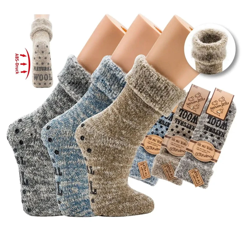 Thermo Wollsocken mit ABS – Home Socks, Anti-Rutsch (Gr. 35–50) 1 Paar