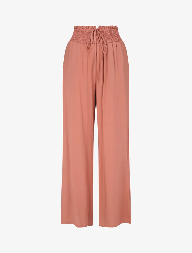 Einfarbige fließende Hose mit Taschen - Altrosa