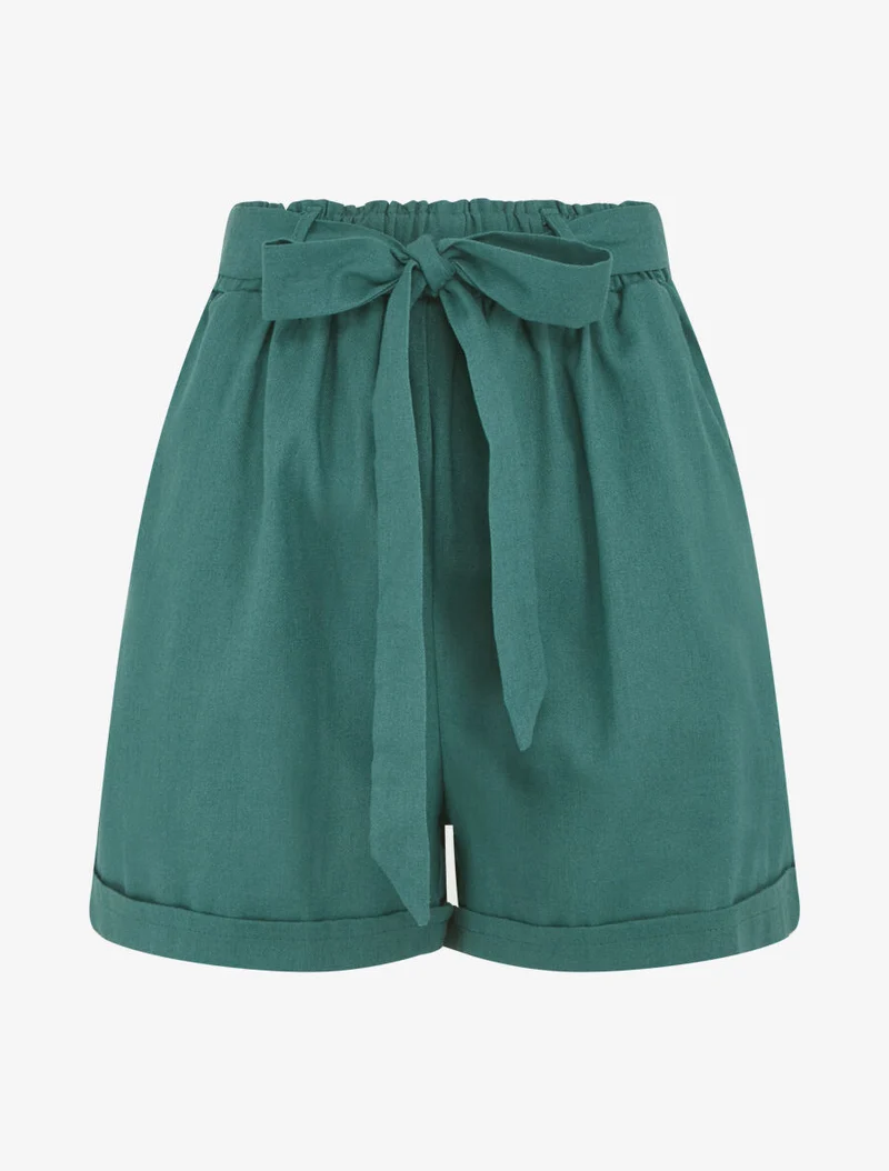 Kurze einfarbige Hose mit Umschlag - Entenblau