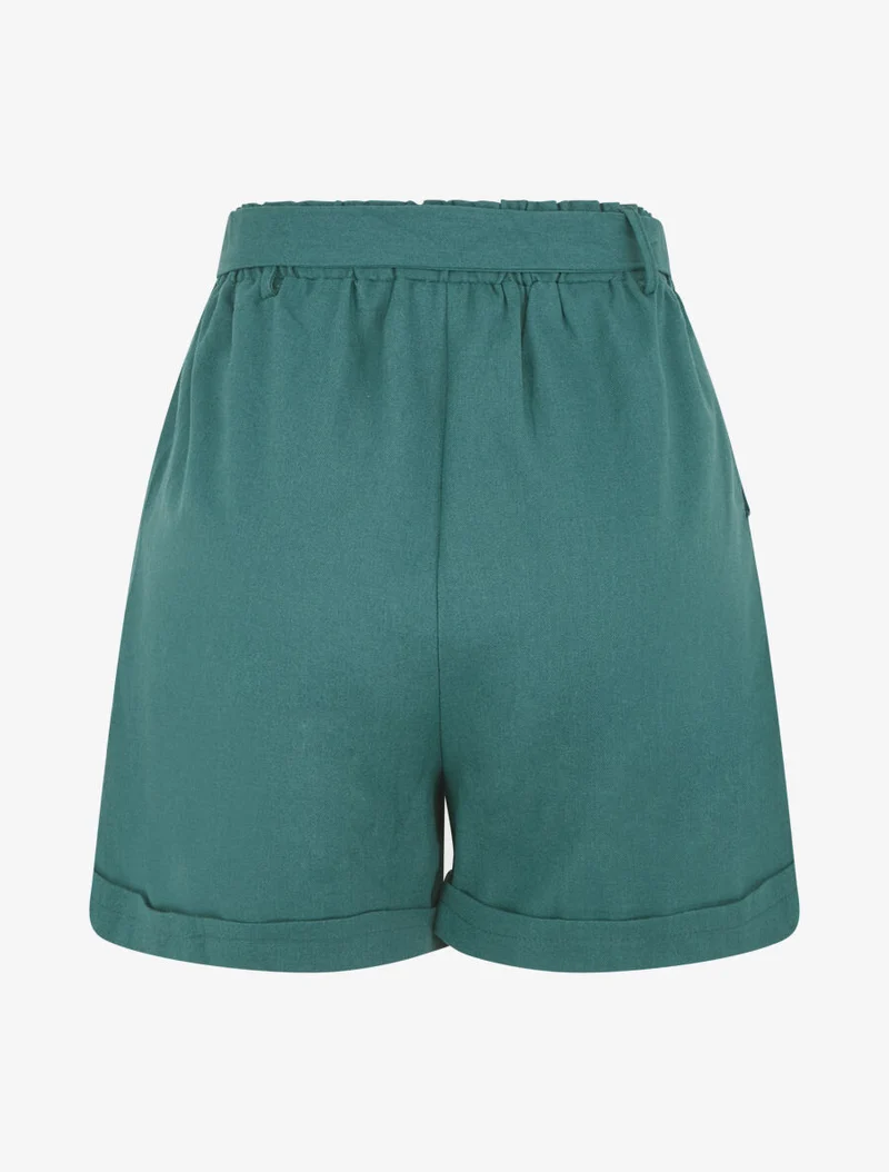 Kurze einfarbige Hose mit Umschlag - Entenblau