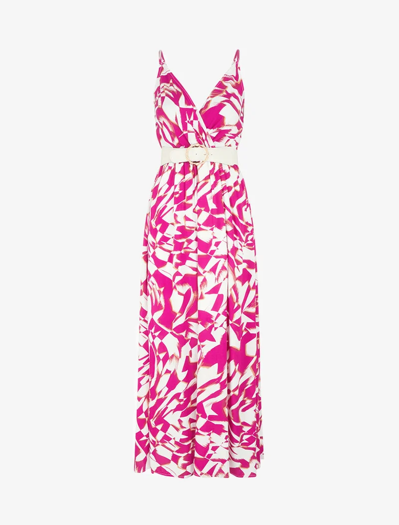Grafikbedrucktes Kleid mit schmalen Trägern - Fuchsia