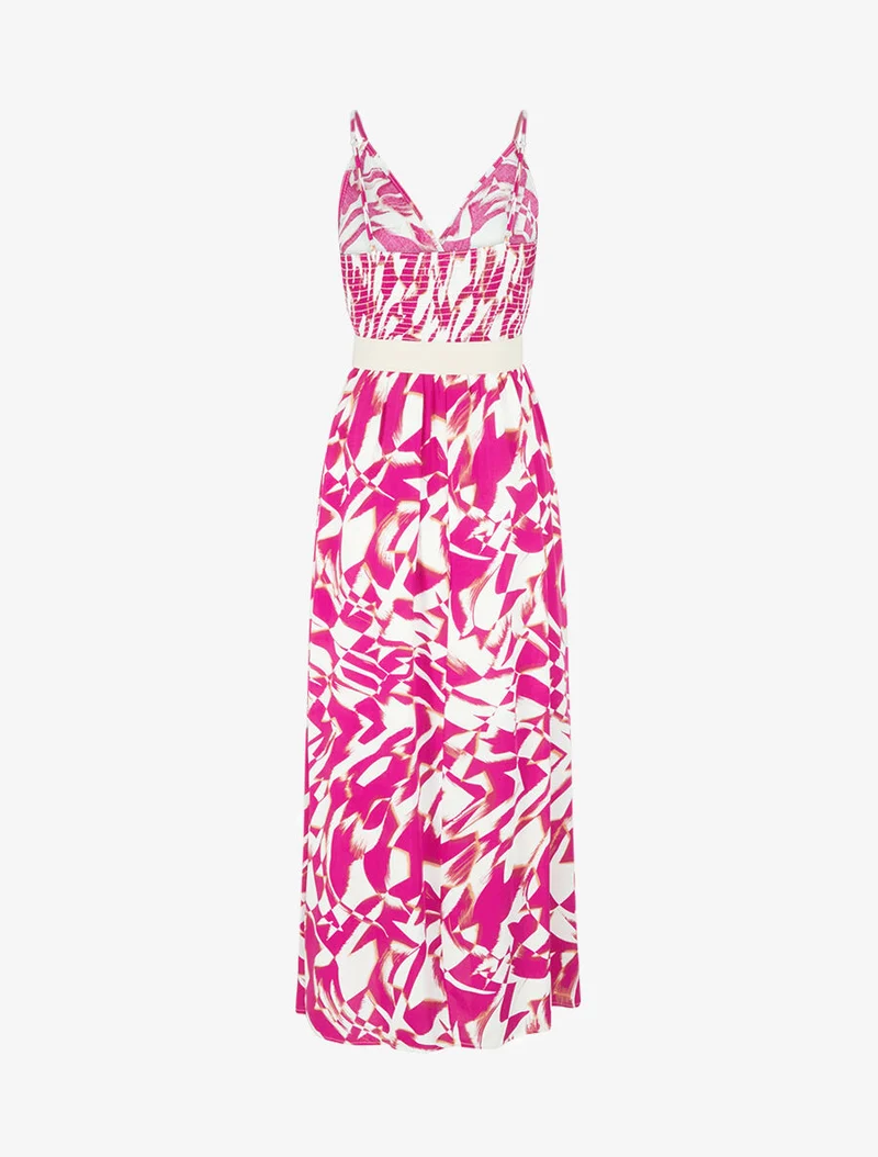 Grafikbedrucktes Kleid mit schmalen Trägern - Fuchsia