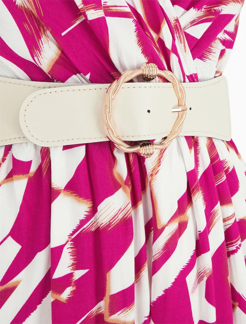Grafikbedrucktes Kleid mit schmalen Trägern - Fuchsia
