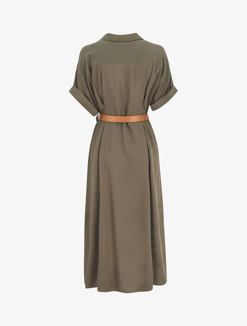 Langes Hemdkleid mit Gürtel - Kaki