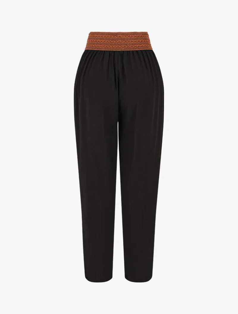 Fließende Hose mit hoher Taille im Korsettstil - Schwarz