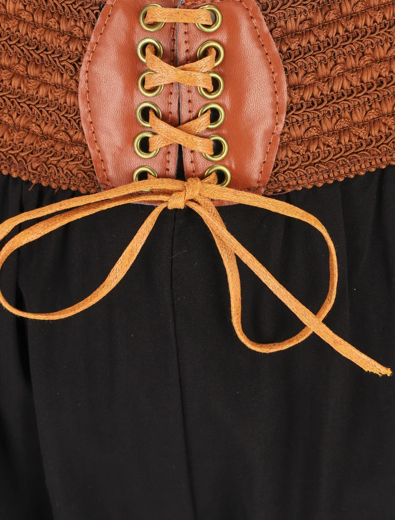 Fließende Hose mit hoher Taille im Korsettstil - Schwarz