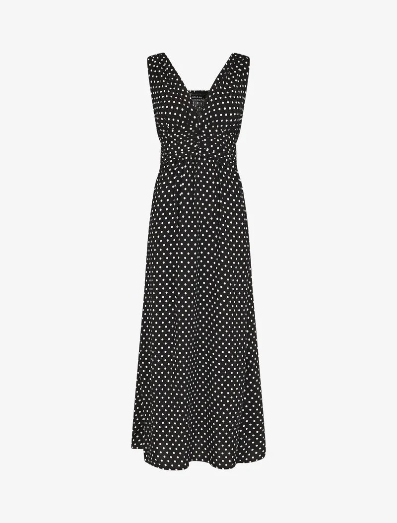 Ärmelloses langes gepunktetes Kleid - Schwarz