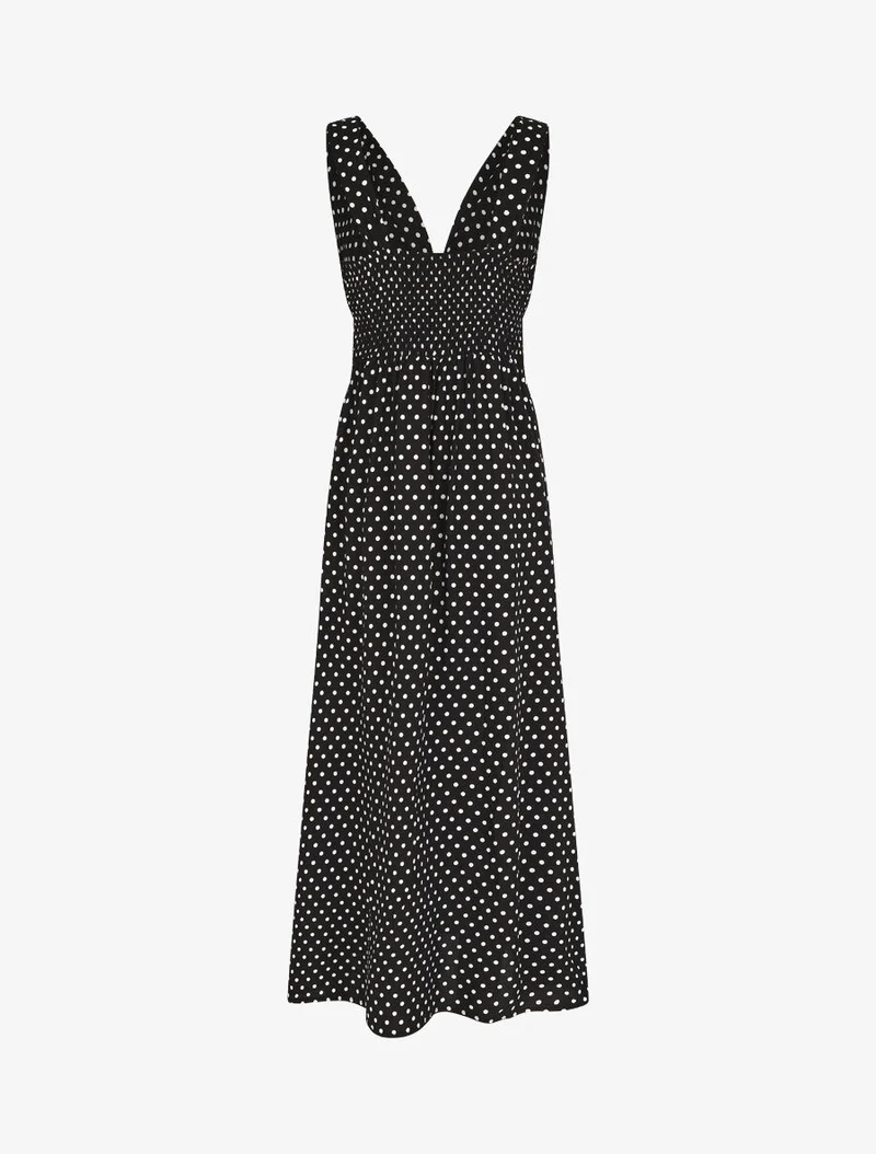 Ärmelloses langes gepunktetes Kleid - Schwarz