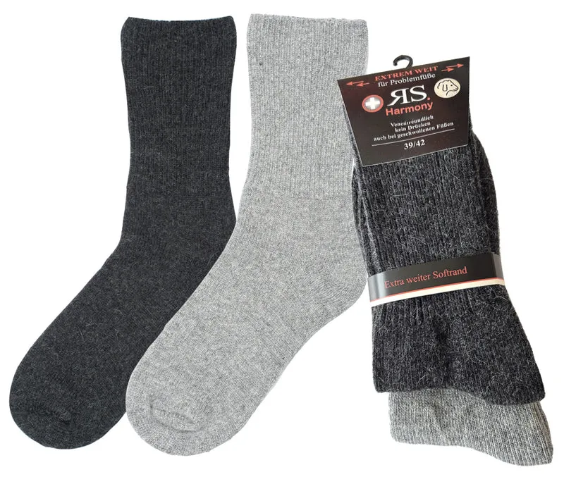 RS Harmony Wollsocken extra weit mit Alpakawolle Unisex Grau-Mix, 2 oder 4 Paar
