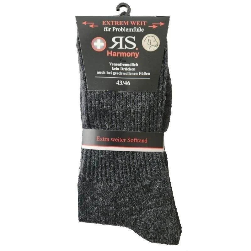 RS Harmony Wollsocken extra weit mit Alpakawolle Unisex Grau-Mix, 2 oder 4 Paar