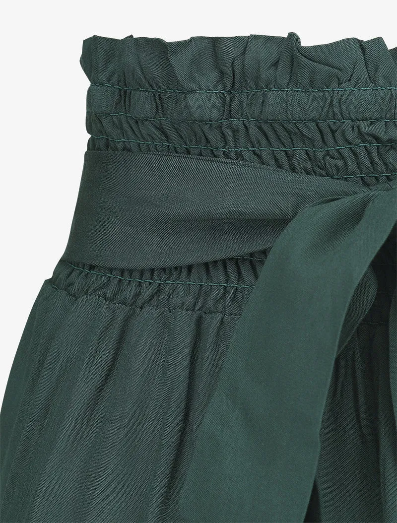 Einfarbige fließende Hose mit elastischem Bund - Tannengrün