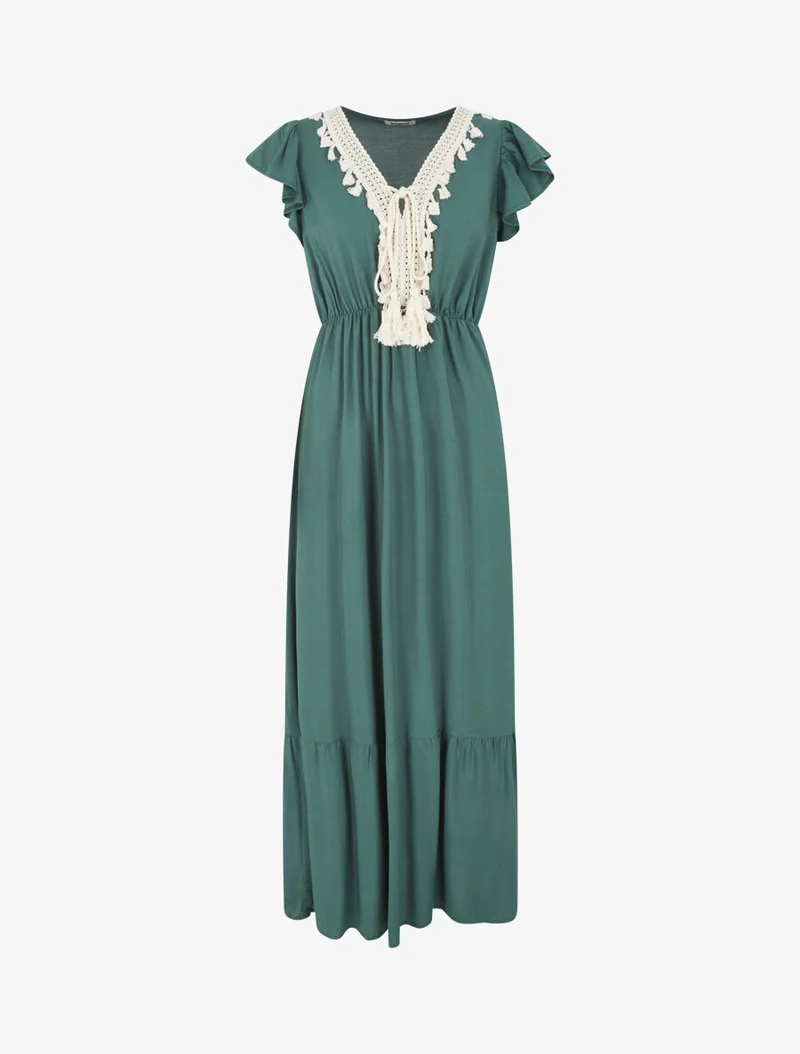 Ausgestelltes langes einfarbiges Kleid - Dunkelgrün