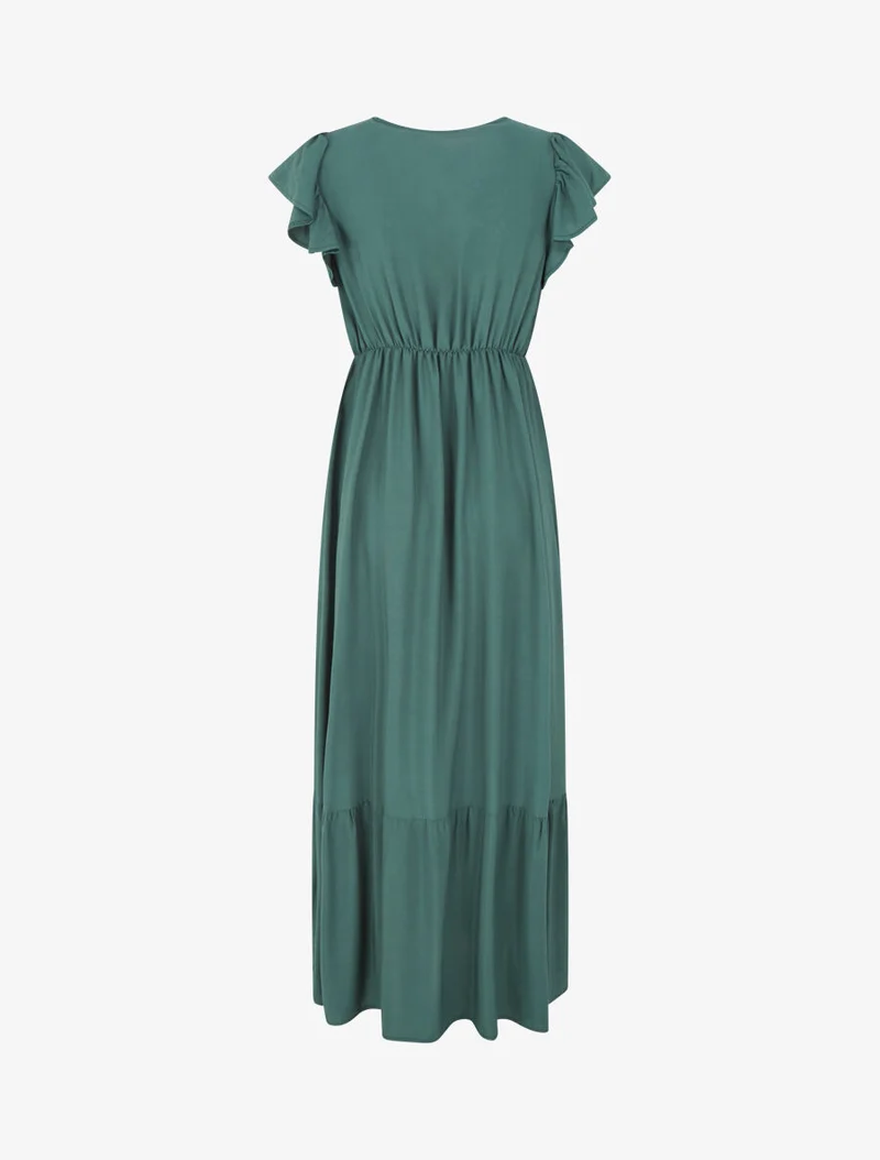 Ausgestelltes langes einfarbiges Kleid - Dunkelgrün