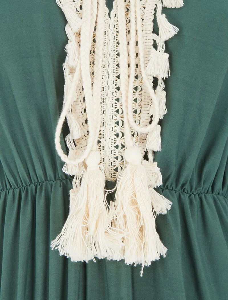 Ausgestelltes langes einfarbiges Kleid - Dunkelgrün