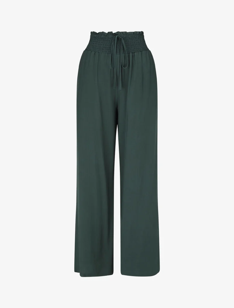 Einfarbige fließende Hose mit Taschen - Tannengrün