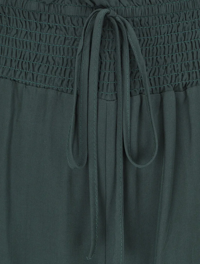 Einfarbige fließende Hose mit Taschen - Tannengrün