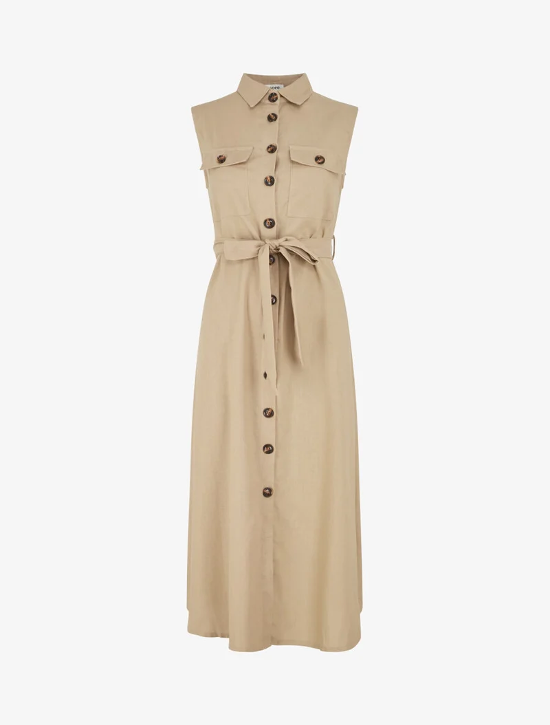 Ausgestelltes Kleid mit Knöpfen und Taschen - Beige