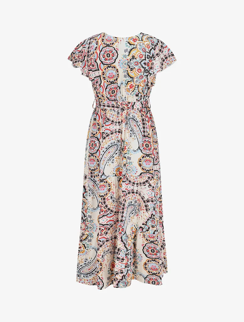 Langes Kleid mit Blumenmuster und Flügelärmeln - Schwarz/Weiß