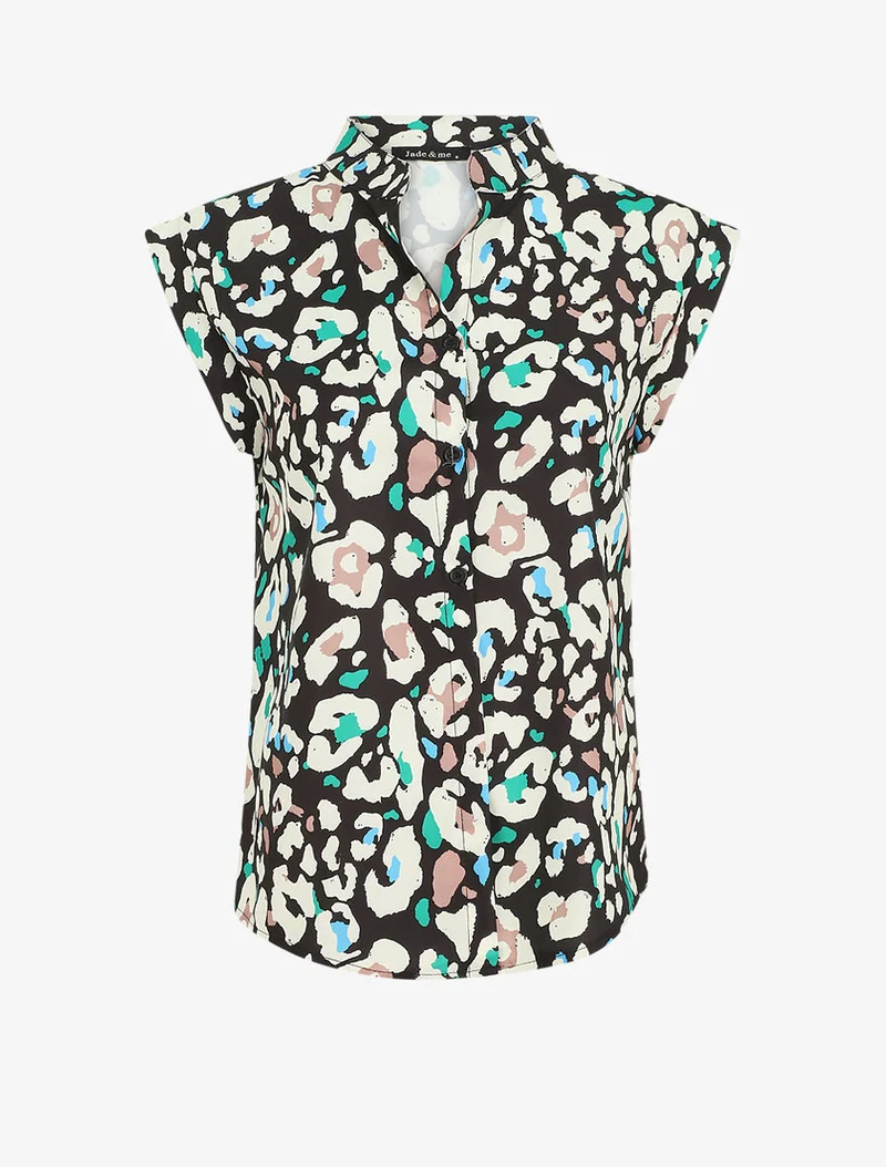 Ärmellose Bluse mit abstraktem Druck - Schwarz