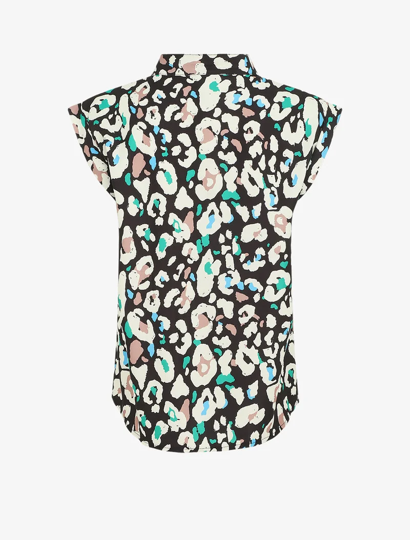 Ärmellose Bluse mit abstraktem Druck - Schwarz