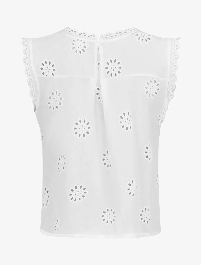 Ärmellose einfarbige Bluse mit Blumenmuster - Weiß