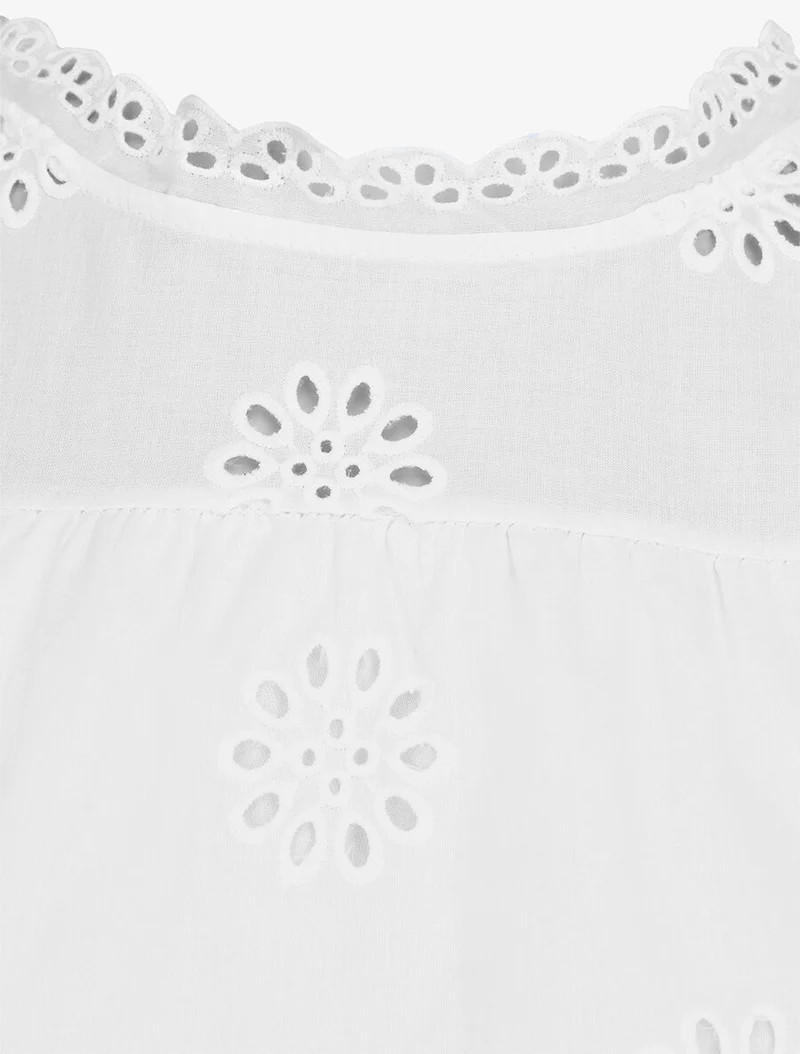 Ärmellose einfarbige Bluse mit Blumenmuster - Weiß