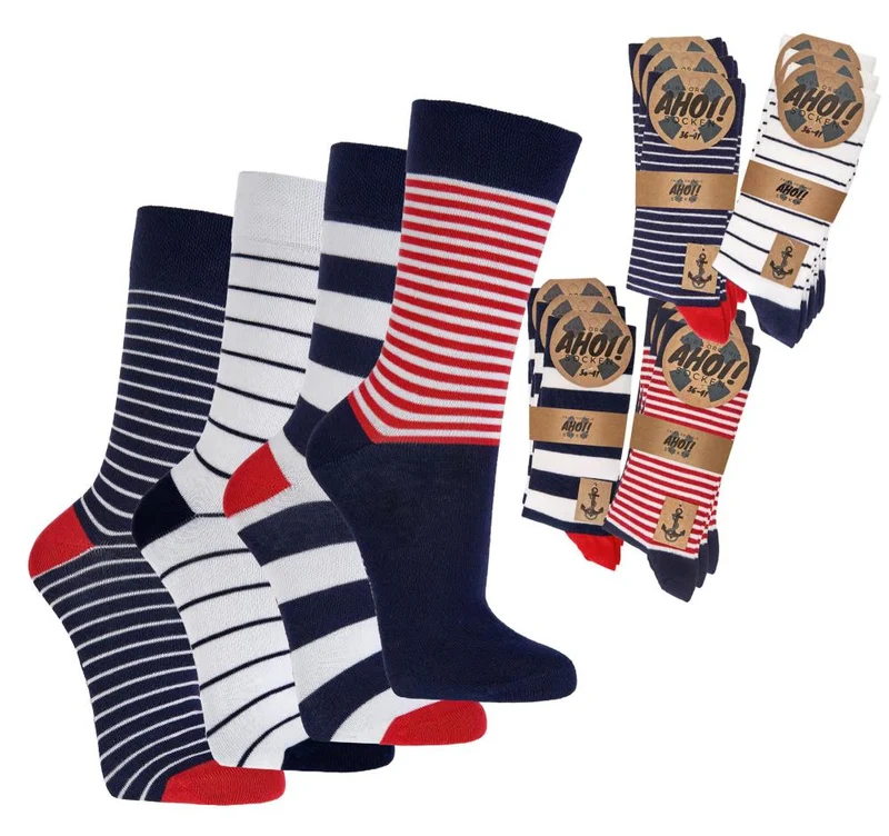 Maritime Bio Socken aus Biobaumwolle mit Ringeln und Anker Motiven