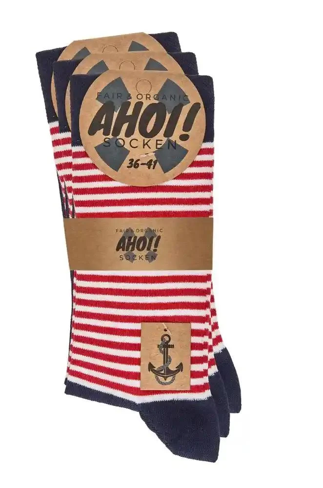 Maritime Bio Socken aus Biobaumwolle mit Ringeln und Anker Motiven