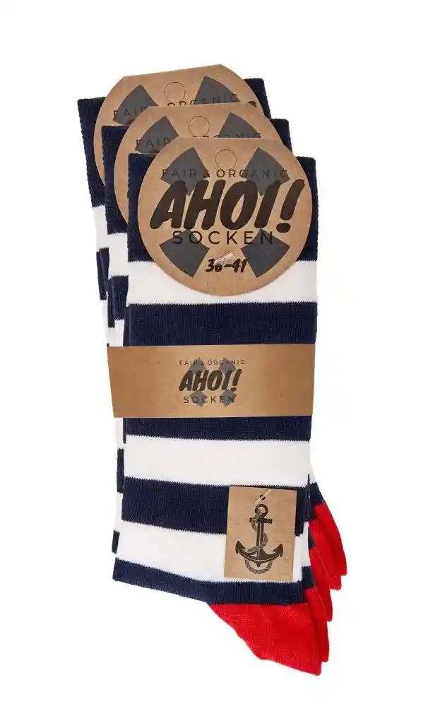 Maritime Bio Socken aus Biobaumwolle mit Ringeln und Anker Motiven