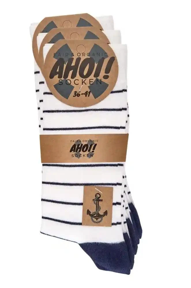 Maritime Bio Socken aus Biobaumwolle mit Ringeln und Anker Motiven
