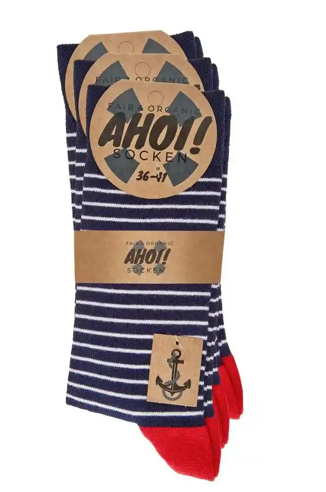 Maritime Bio Socken aus Biobaumwolle mit Ringeln und Anker Motiven