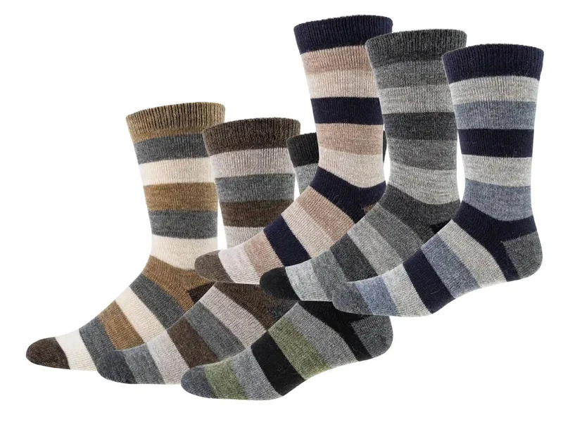 Warme Wollsocken mit Alpaka & Schafwolle – Gestreifte Naturfarben (3 oder 6 Paar)
